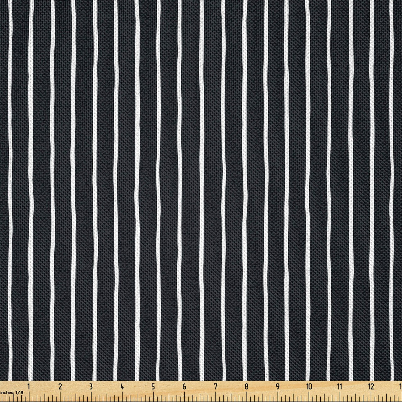 Ambesonne Pinstripe Fabric by The Yard, Monochrome Black and White Design White Thin Uneven Lines on Dark Backdrop, Decorative Satin Fabric for Home Textiles and Crafts, 3 Yards, Black White